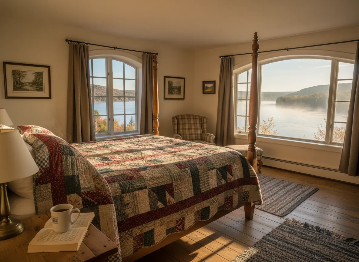 Illustration : chambre d’auberge au bord du fleuve