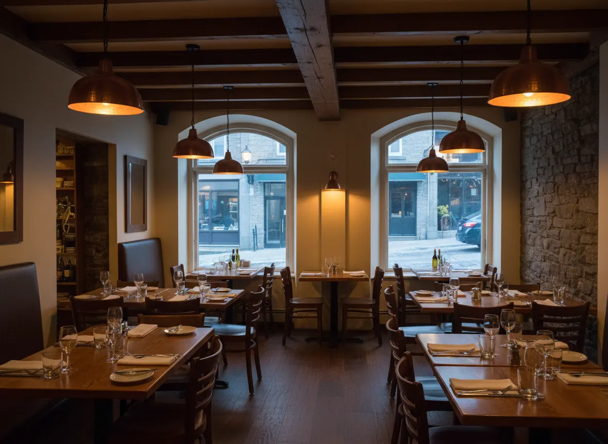 Illustration : salle d’un petit bistro le soir