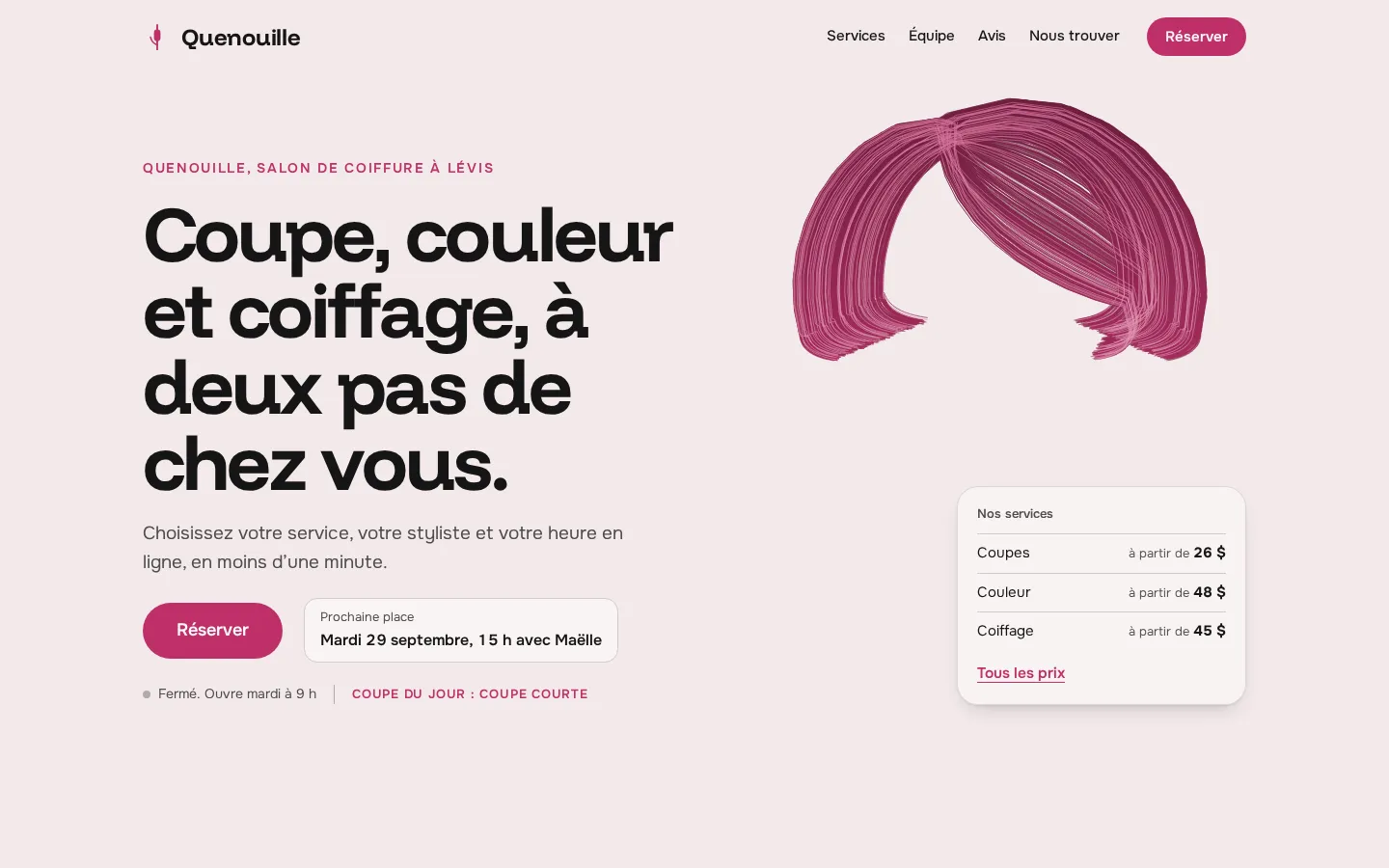 Capture du site d’exemple d’un salon de coiffure, style Mèches, sur ordinateur